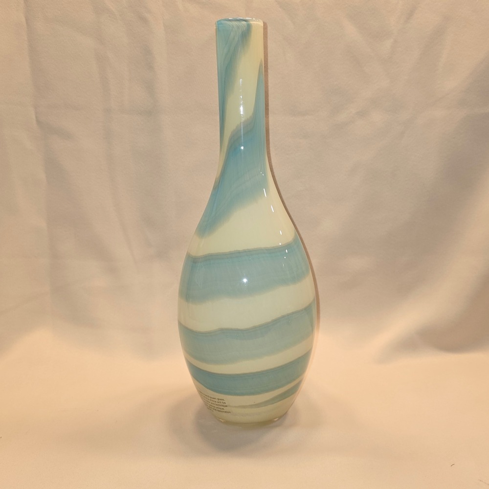 Kohl's San Marino Glass Vase Home Decor Blue Cream LIKE_NEW Hand Blown F0ZK107 - Picture 3 of 7